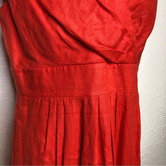 Lafayette 148 New York red orange faux wrap linen midi dress size 14 NWT - Picture 3 of 13